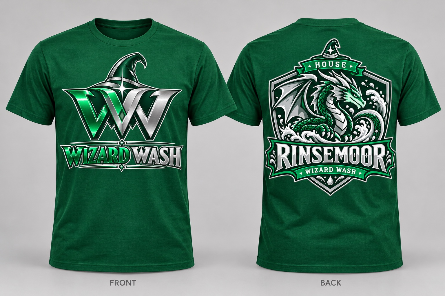 Rinsemoor House Tee: approved house T-shirt shown front and back